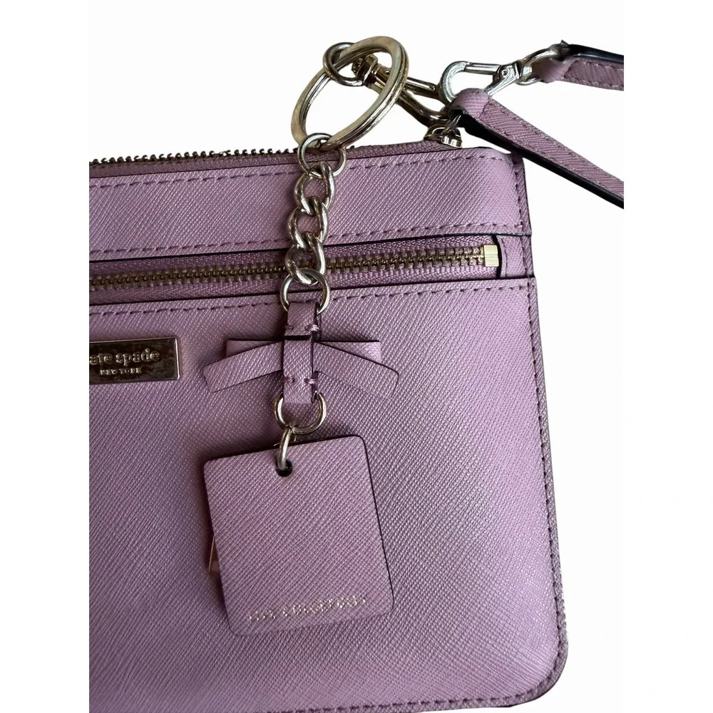 Kate Spade Lilac Mauve Wristlet Punch Out Gold Live Colorfully Keychain Included